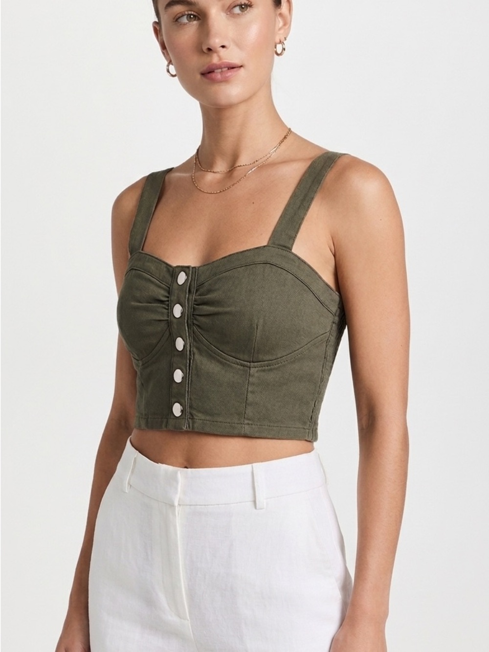 Haute Monde Olive Button-Front Cropped Bustier Tank S Cottagecore Chic Capsule